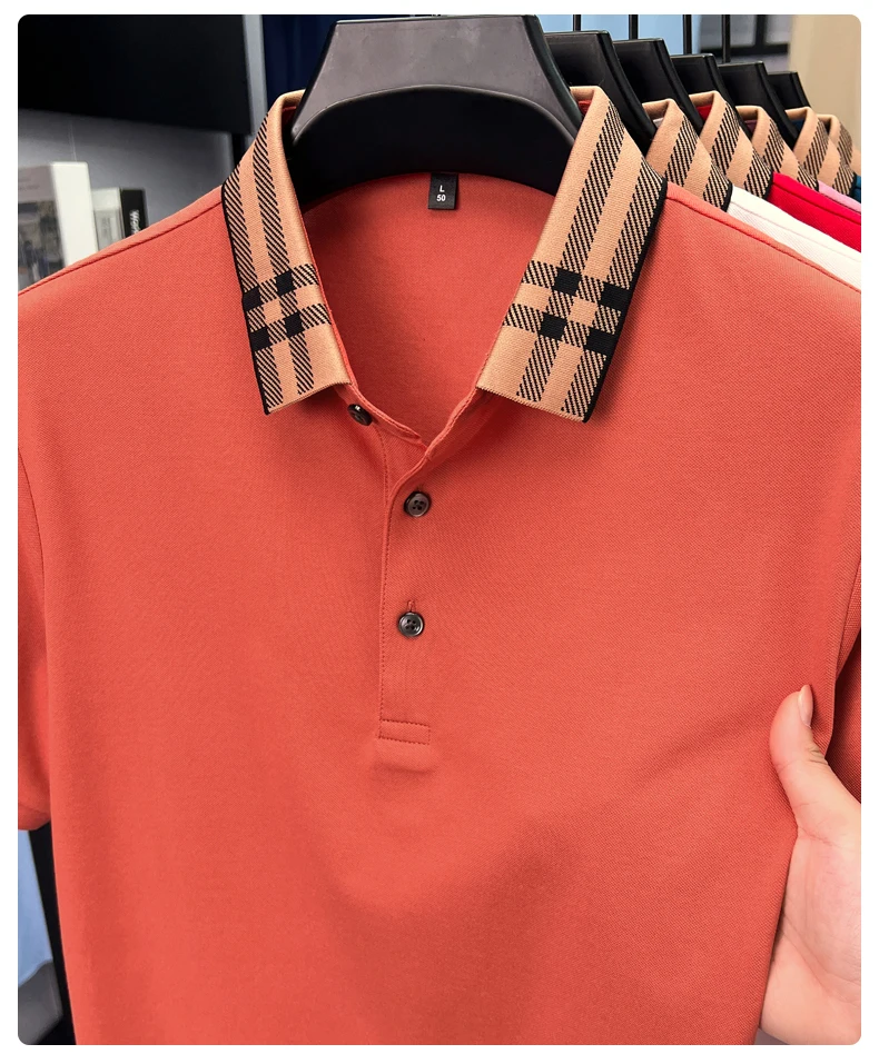 High quality striped lapel short sleeve T-shirt men's summer comfort fashion trend loose casual new breathable luxury polo shirt 14 S67decde73a7744be9c57227834dd2a4f9
