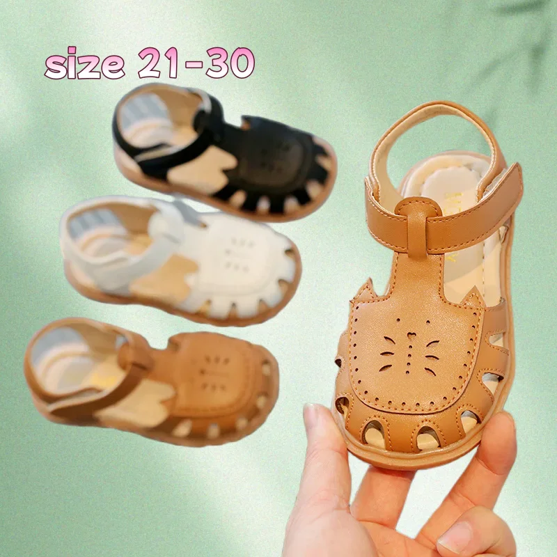  소녀 1-6Y 여름 패션 샌들 속이 빈 통기성 PU 가죽 부드러운 미끄럼 방지 밑창 귀여운 신발