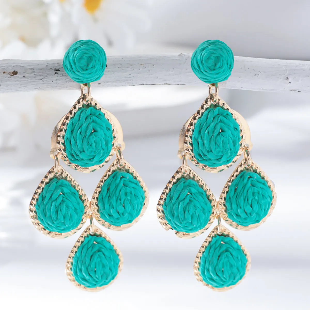 Bohemain Fashion Handmade Water Drop Long Earrings for Women Colorful Rattan Knit Raffia Hanging Earring Party Jewelry Accessory