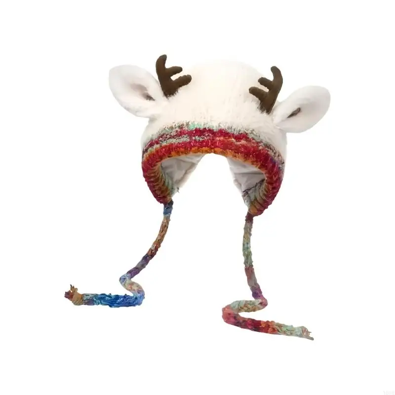 Verdicken Stricken Weihnachten Deer Horn Weiche Winter Kappe Für Familie Erwachsene Kinder Outdoor-Outfit Y08E – Detail 7
