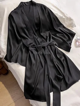 Abito da donna in tinta unita in raso da sposa Kimono Accappatoio Abito corto Sleewear Rayon femminile Pigiama Intimo Lingerie 1