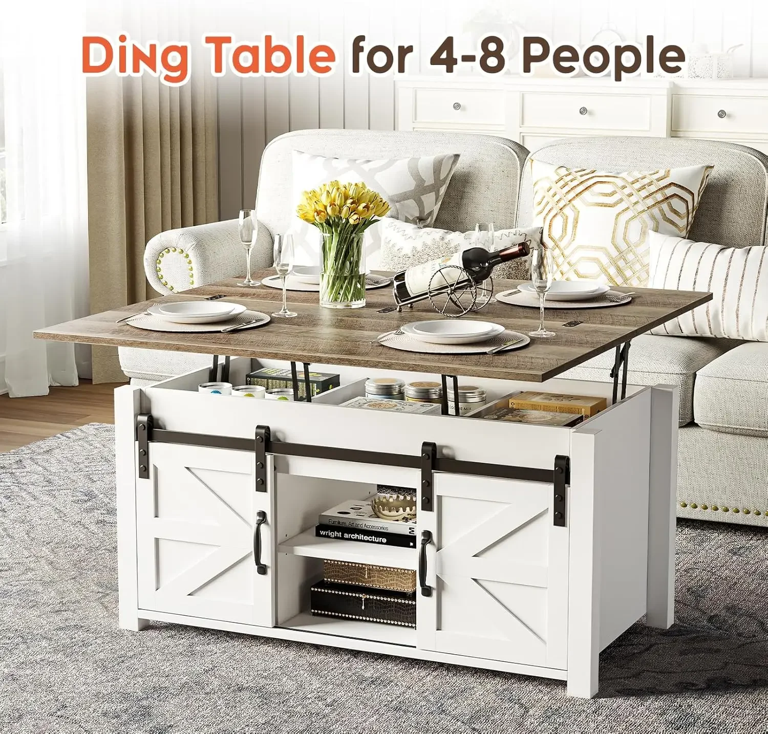 Coffee Table Lift Top, 4 in 1 Multi-Function Convertible Coffee Table with Hidden Compartment 6