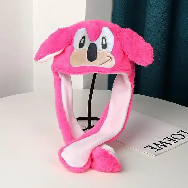 Nuevo gorro de peluche de Sonic Hedgehog de Anime, gorro de salto de prensa, orejas de conejo luminosas coloridas y divertidas de Kawaii, juguete de gran valor, regalo para damas