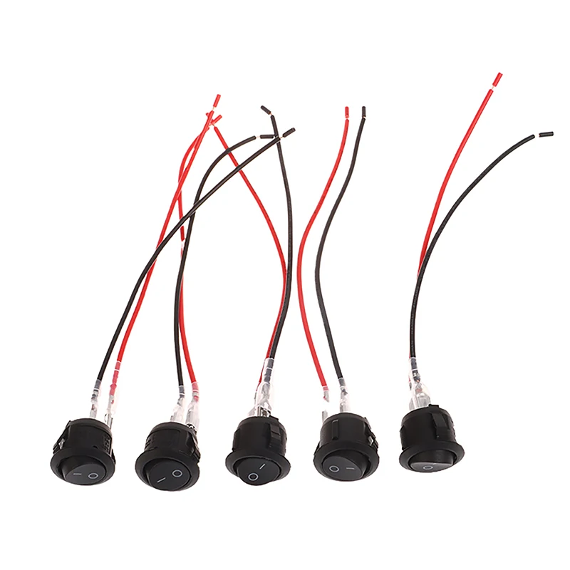 5Pcs Round Rocker Switch With Wire 2 Positions Black ON/OF Miniature Button Switch 12V Miniature Rocker Switch With Wire