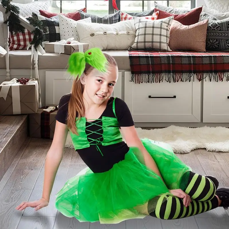 Green Bows Red Heart Green Furry Bow Clip Christmas Tree Decorations Holiday Hair Accessories For Hair Styling