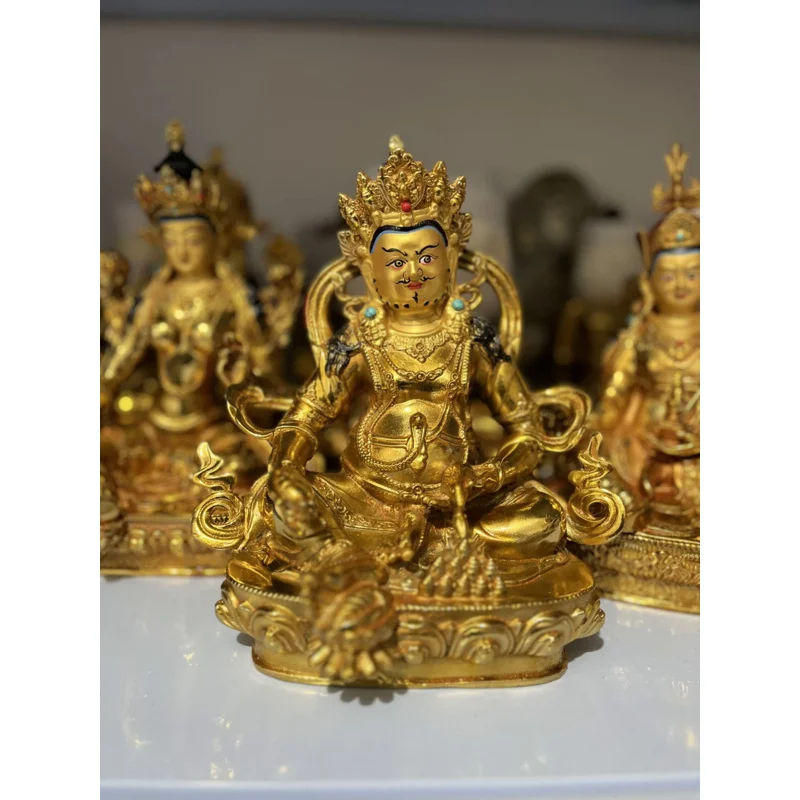 

Wholesale Buddhism supply # 21CM Jambhala fortune God gilding COPPER Buddha statue bring wealth MONEY luck HOME Temple Worship