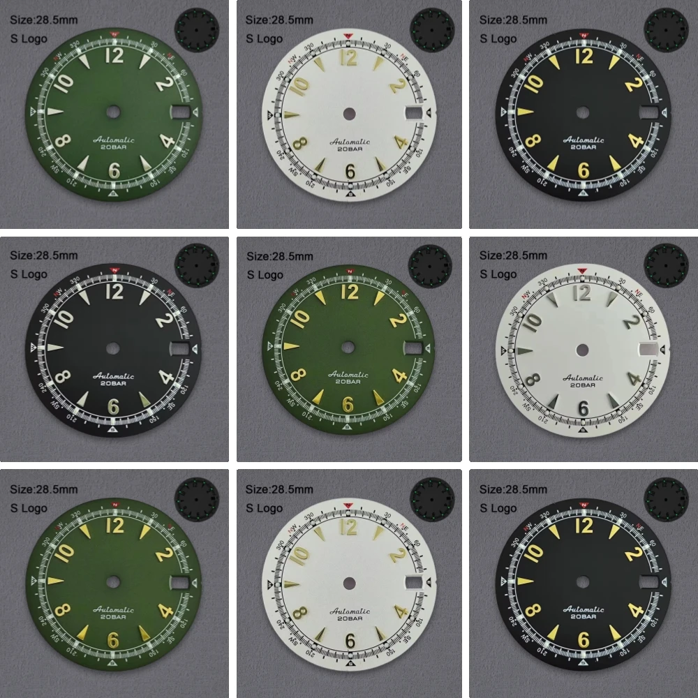 Retro Green Luminous Watch Dial, 28.5mm, for Repair and Customization