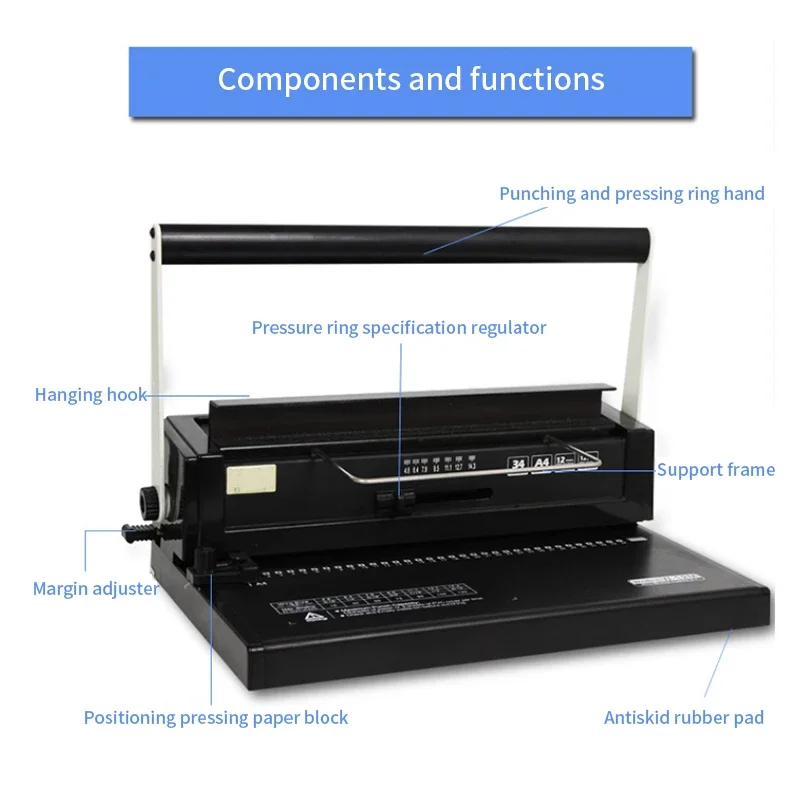 Binding Machine W12m Iron Ring Binding Machine 34 hole loose leaf iron ring punching machine double coil manual Wire binding machine