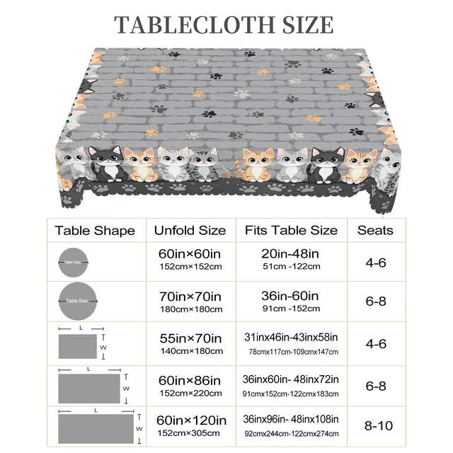 1 pièce de nappe rectangulaire grise rétro imprimé chat mignon, chat de printemps, patte de chat, nappe ronde à motif de pierre, décoration de fête, couverture de table de cuisine à domicile, utilisation intérieure et extérieure, décoration familiale, cadeau pour la famille et les amis 6