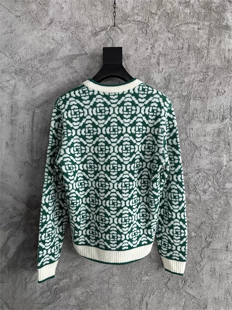 

Green Plaid Jacquard Casablanca Logo Sweater Men Women 1:1 High Quality Embroidery Logo Oversize Sweatshirts