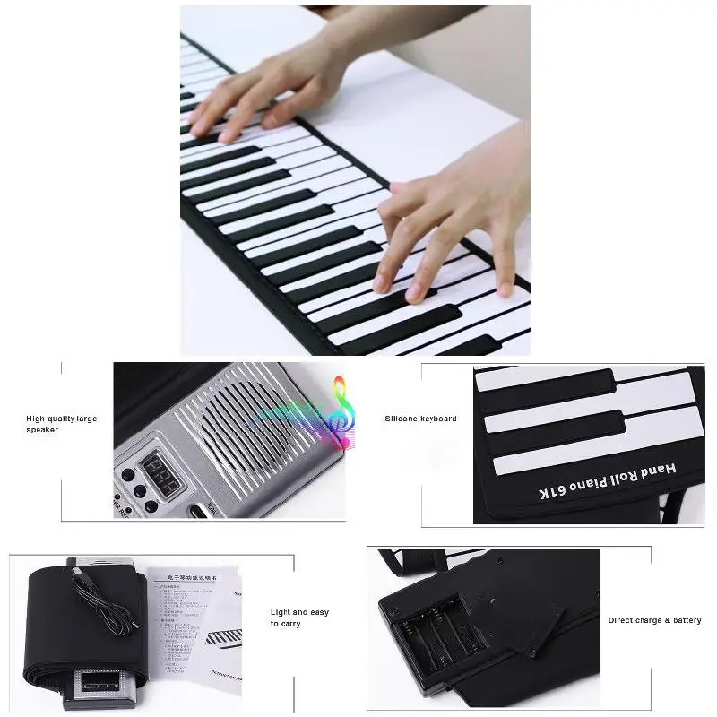 Portable Electronic Hand Roll Piano Flexible Roll Up Keyboard Silicone Piano