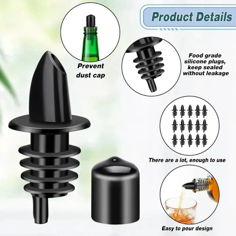 Bottle Pour Spouts Plastic Liquor Bottle Pourers with Rubber Pourers Dust Cap Covers Bottle Pourers for Liquor Bottles for Pubs