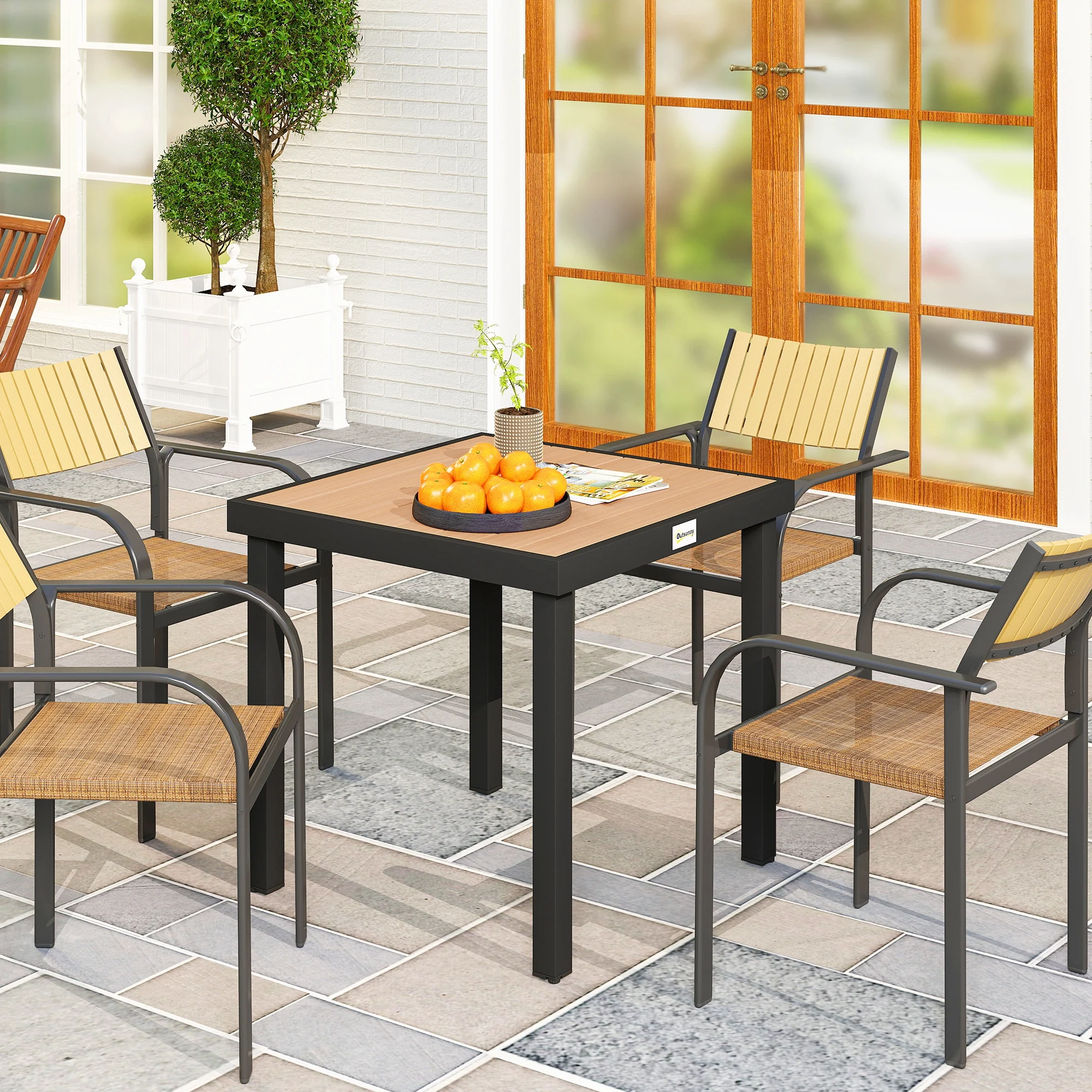 Kunststoff-Gartentisch 78×78×74cm, Aluminiumrahmen, Wetterfest, Campingtisch für 4 Personen, Outdoor-Esstisch, Schwarz – Detail 2