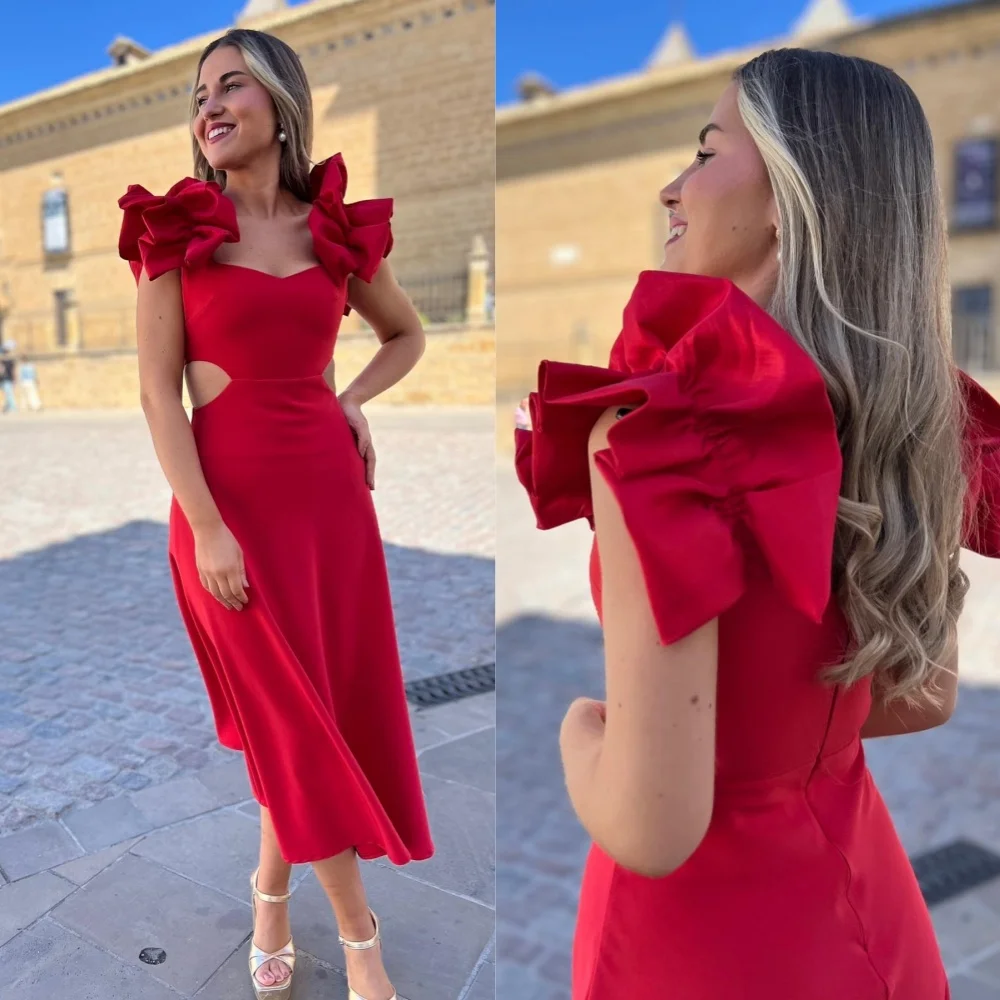 

Exquisite Ruffle Pleat Ruched Straight Square Neck Midi Dresses Quinceanera Dresses Classic Unisex Casual Elegant Formal