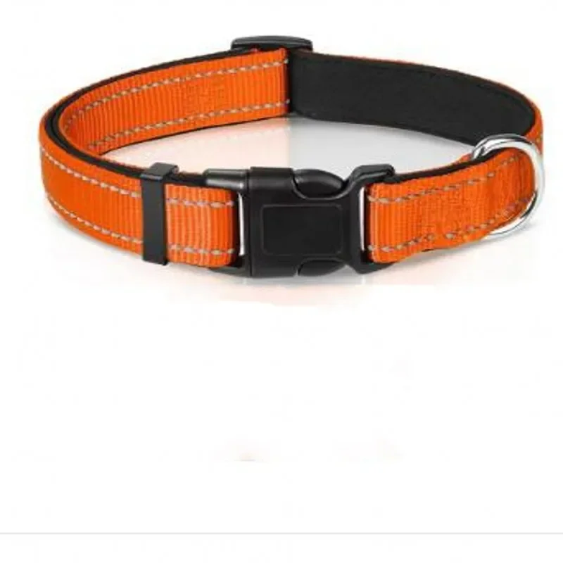 Reflective Adjustable Breathable Nylon Dog Collar with Soft Padding, Durable Design, and Bone Rope Accent