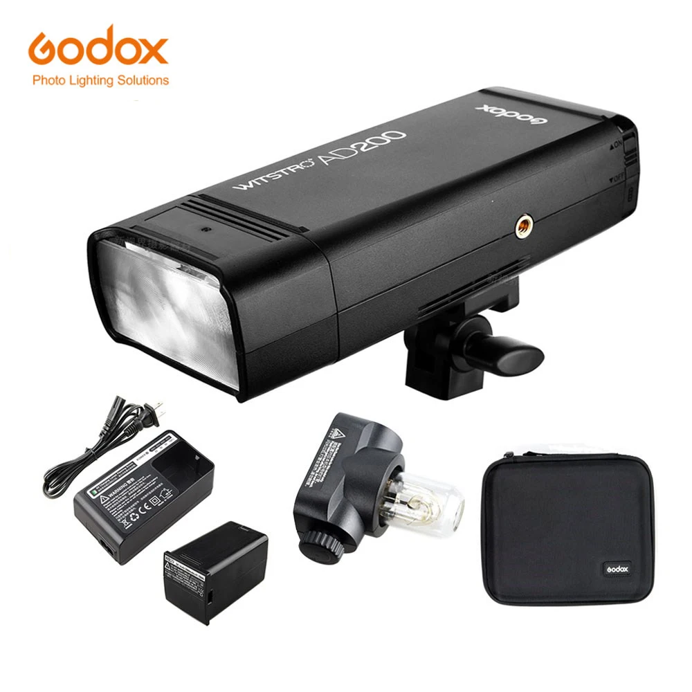 

Godox AD200 Pocket Outdoor Flash Light TTL 2.4G HSS 1/8000s 200Ws Double Head with 2900mAh Lithium Battery Flashlight Flash