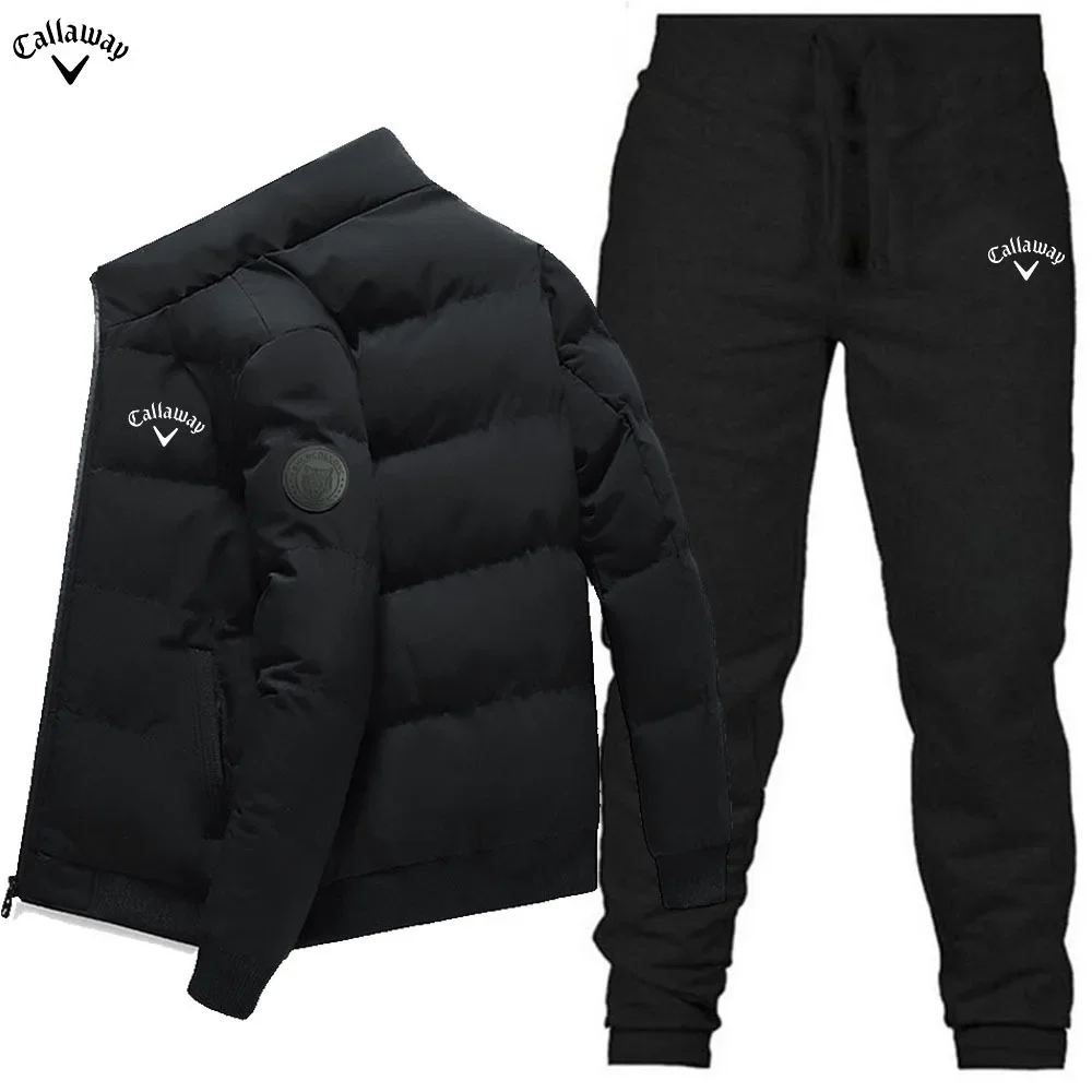 

High necked padded jacket and men's pants, two-piece casual set, winter