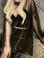 Solid See Through Tshirt Women Sexy Tops O-Neck Long Sleeve Oversized T Shirt For Women Clothing Club Y2k Aesthetic Egirl Tees - Image 3