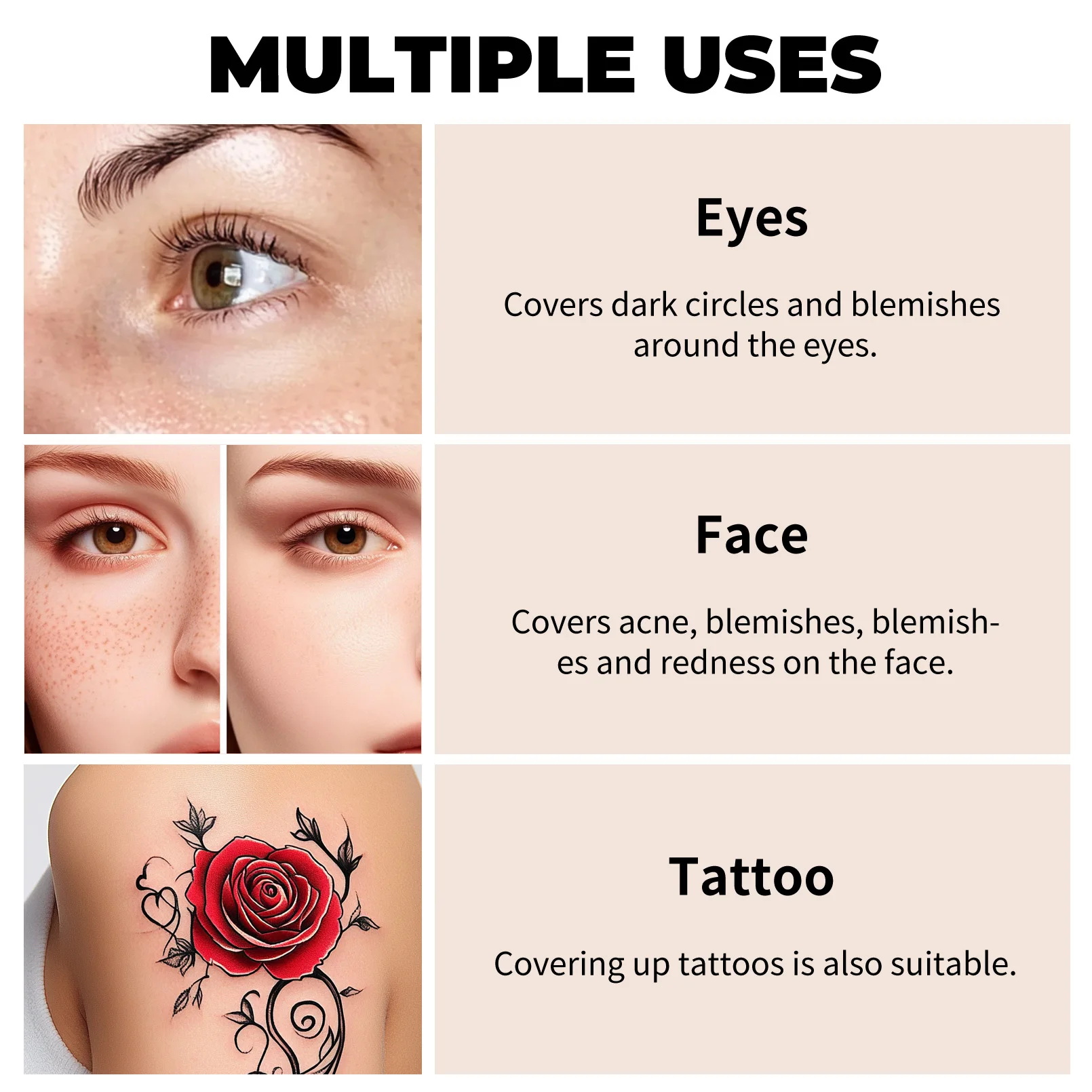 Waterproof Full Coverage Concealer for Tattoos, Scars - Natural Finish Foundation for All Skin Tones & Types 5