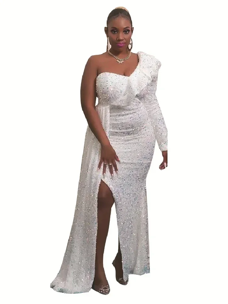 Wmstar Party Dresses for Women S-2XL Single Sleeve Sexy Bodycon Sequined Elegant Maxi Dress Club Outfits Wholesale Dropshipping