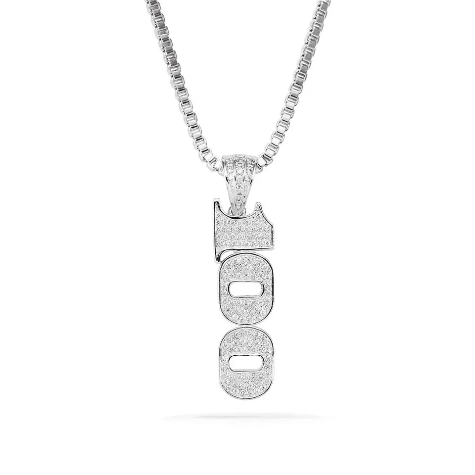 VANAXIN CZ 100 Pendant Necklace for Men Punk Hiphop Jewelry Unisex Necklace Fashion Women Accessories Gift