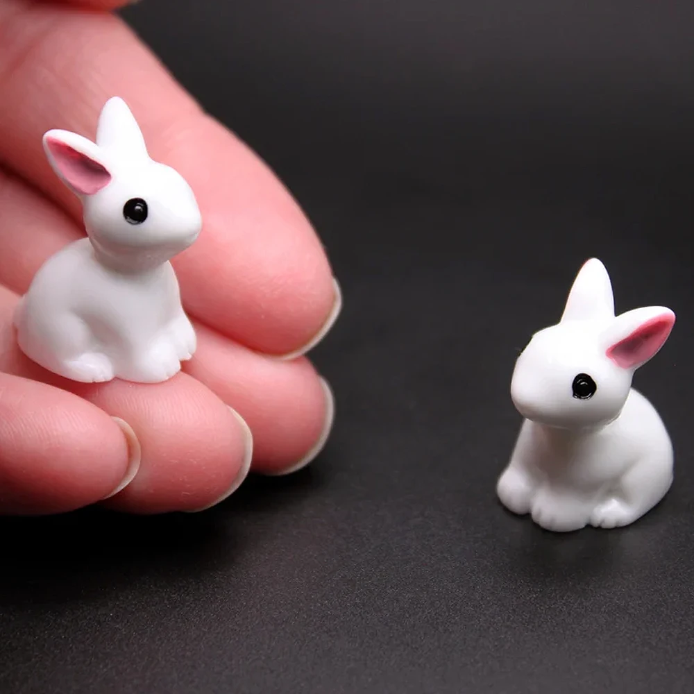 

5/10pcs Mini Resin Rabbit Figurines, Farm Animal Miniature Fairy Garden Micro Landscape Ornament, DIY Craft Decoration