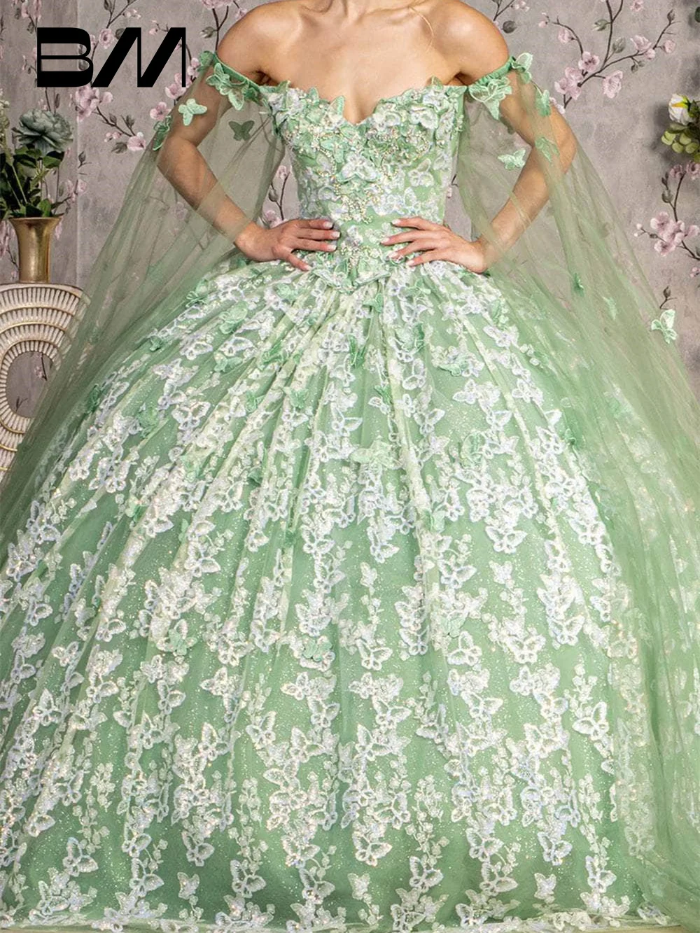 

Butterfly Off-Shoulder Ballgown Quinceanera Dress Glitter Tulle Women Prom Dress Long Luxury Evening Dresses Party Formal Gown