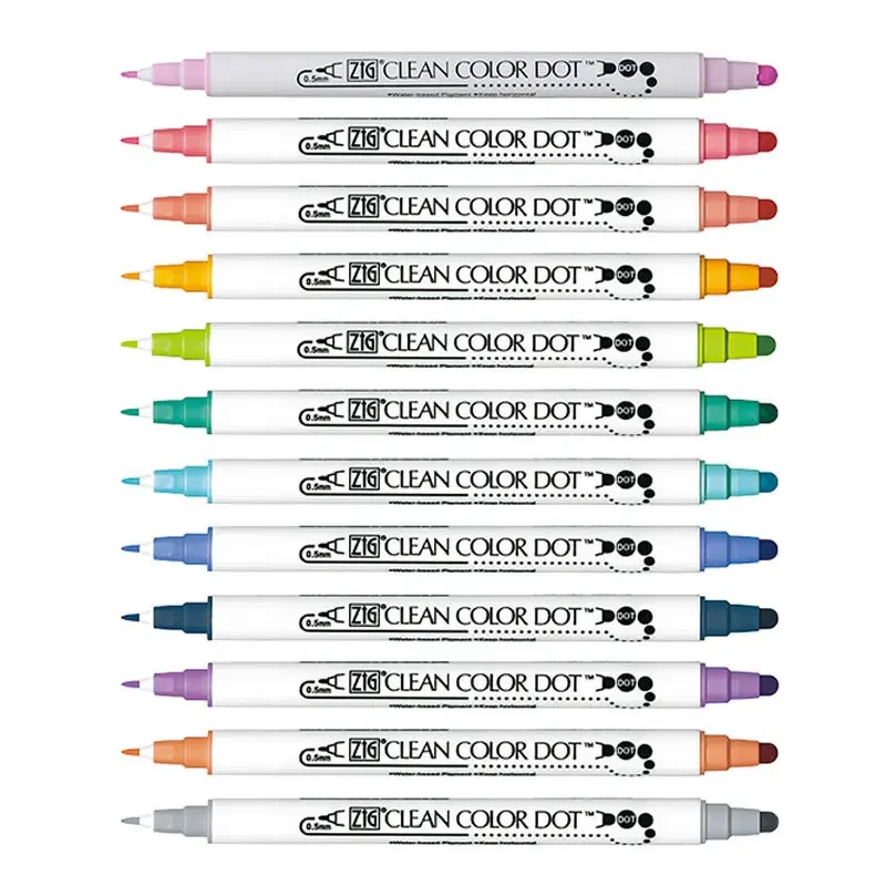 1pc Japan Zig KURETAKE CLEAN COLOR DOT TC-6100 Double Tip DOT Marker Watercolor Pen Student Painted Art Brush Round Stamp washable watercolor pen,watercolor pen