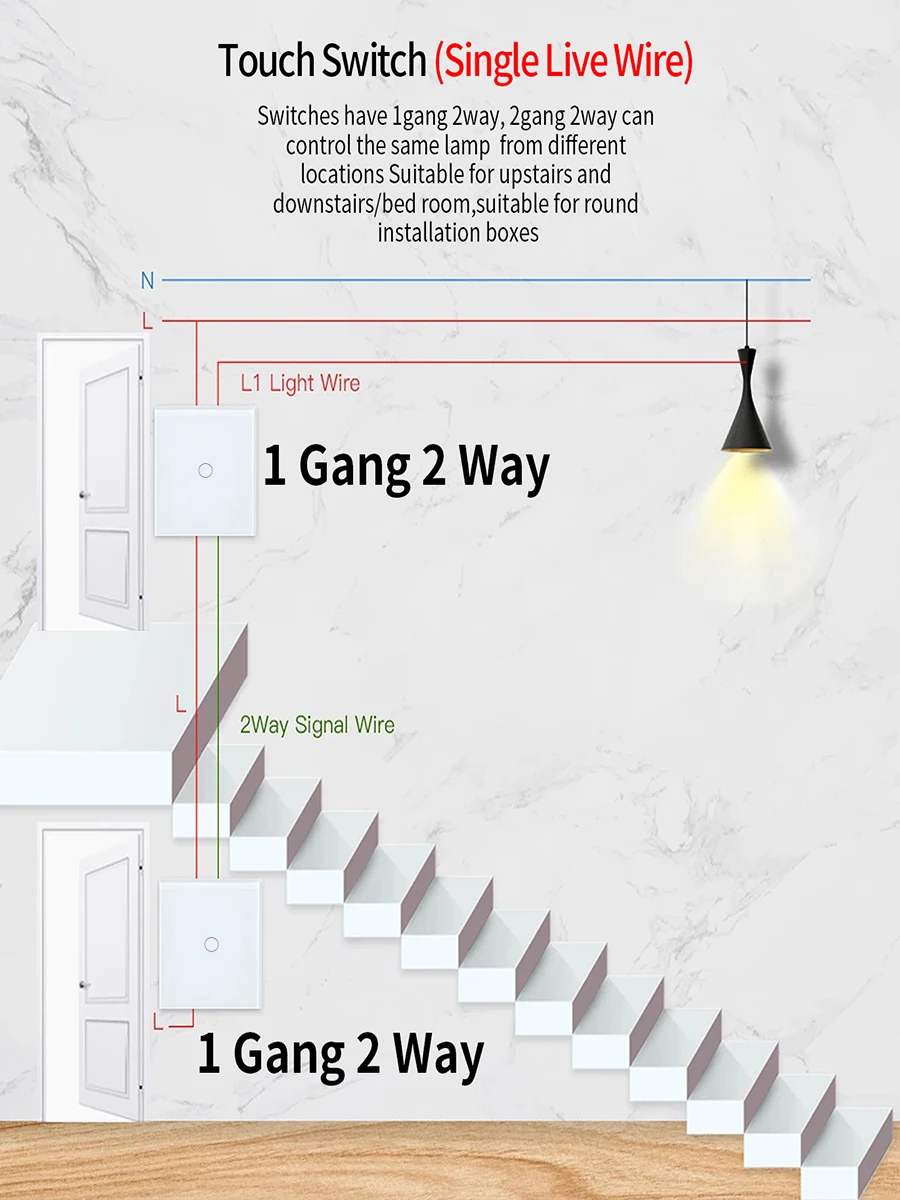 Ubaro Eu/Uk 86*86Mm 1 Bende 2way Dual Touch Schakelaar Gehard Glazen Paneel Trapschakelaar Slaapkamer Sensor Schakelaars Kruis Geen Wi-Fi Nodig