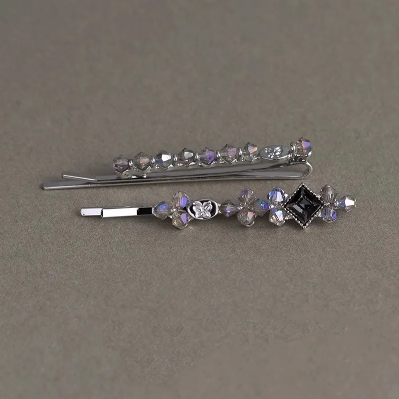 2 Teile/satz Exquisite Kristall Strass Geometrische Haarnadel Einfache frauen Stirn Pony Clip One-wort Seite Clip Haar Zubehör – Detail 6