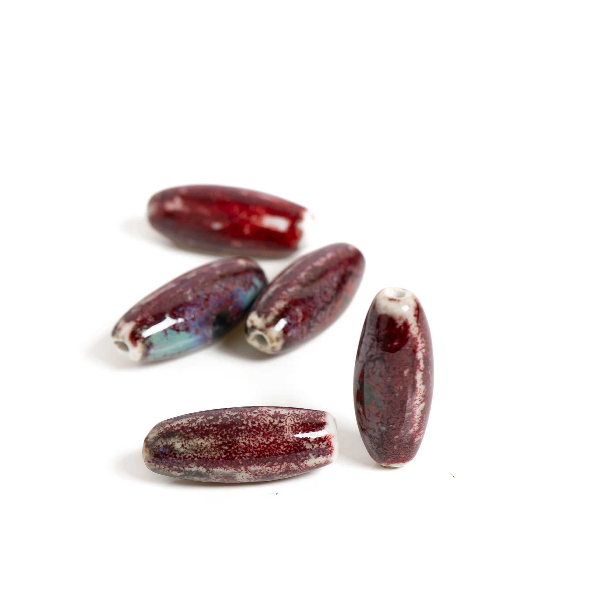 Edle lange, dünne Röhren-Keramikperlen, rötlich betrunkene Konkubine für die Schmuckherstellung, 5 Stück, 29 mm x 12 mm, mit 2 mm Loch TCZ625 – Detail 5