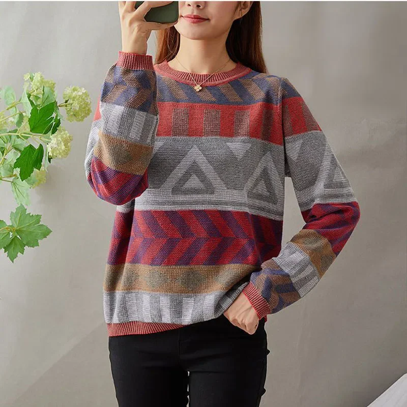 

Модный Свободный цветной вязаный свитер с О-образным вырезом, женская одежда, новинка сезона осень-зима 2024, повседневные пуловеры, подходящие ко всему Топы LJ281