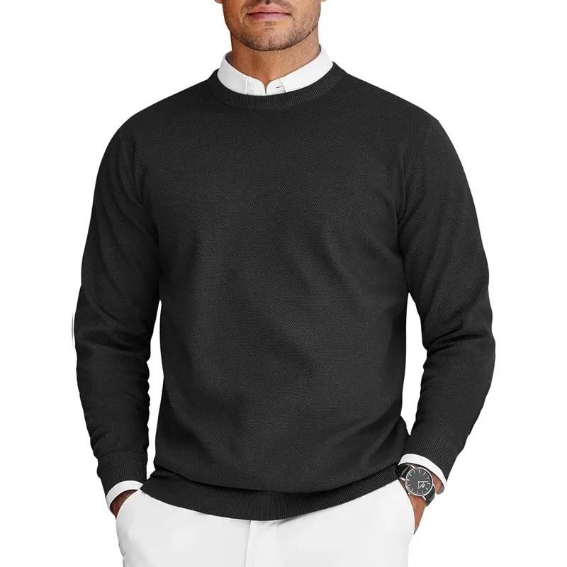 New Mens Crew Neck Pullover Sweaters Long Sleeve Lightweight Knit Sweaters Outdoor Solid Color Oversize Dress Streetwear Man