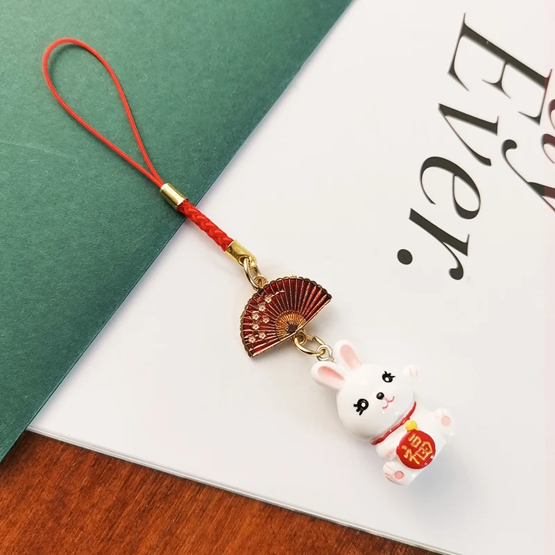 Mobile Phone Lanyard Cute Rabbit Pendant Antique Woven Rope Pendant Cute Doll Fortune Rabbit Pendant Handmade Woven Rope Pendant