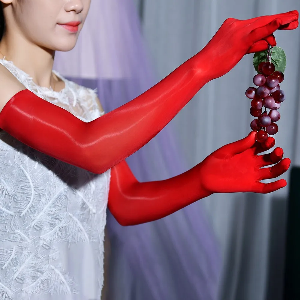 

Fashion Unisex Smooth Sheer Shiny Seamless Long Gloves Ladies Bridal Tights Stockings See Through Gloves For Adult High Quality