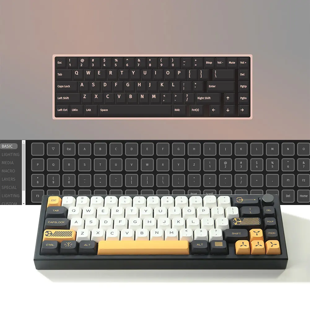 알루미늄 합금 기계식 키보드 키트, 프로그래밍 가능한 베어본 키보드 키트, 66 키, 남향 RGB