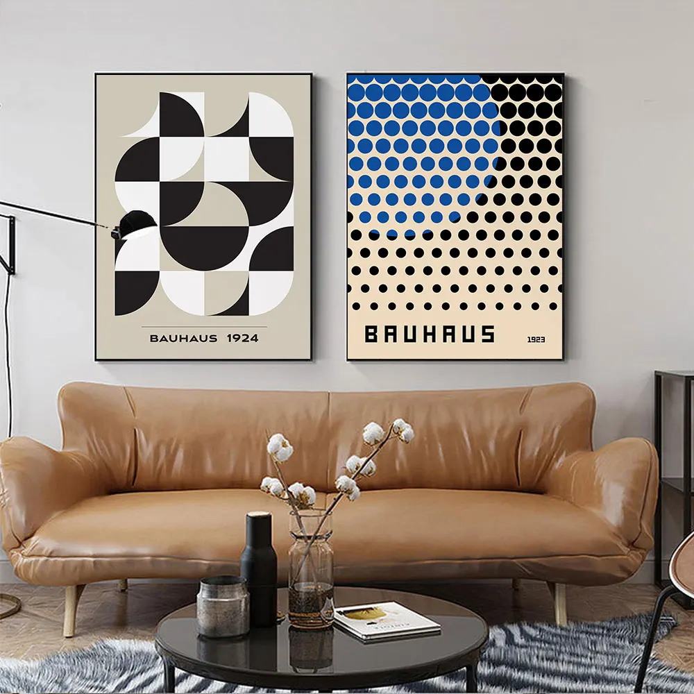Geometric Canvas Painting Mid Century Abstract Art Print Modern Wall Picture Bauhaus Black White Poster 4 S67e0b37e076641569b0c9548a5f16478N