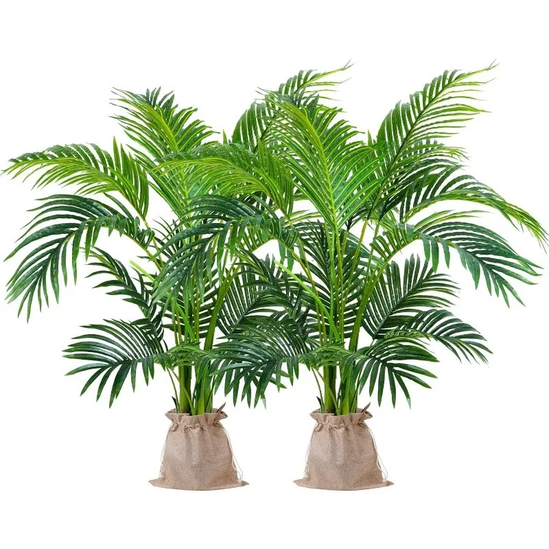 

4ft Artificial Areca Palm Plant 2 Packs in Pot, Fake Cane Palm Silk Tree Indoor Outdoor,47in Lifelike Faux Silk Plant Home Decor