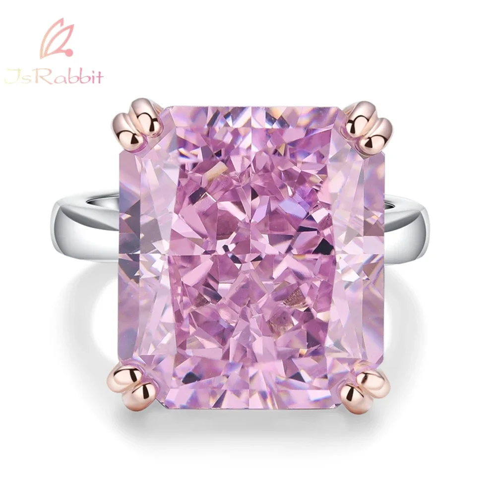 Israbbit Anello Da Cocktail Con Diamante Zaffiro Rosa Placcato Oro 18 Carati 14*16Mm Per Regalo Di Anniversario Da Donna Gioielleria Raffinata In Arge