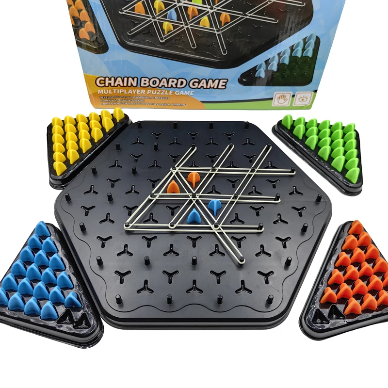 Chain Triangle Chess Game Triggle Rubber Band Educational Interactive Battle Set For Family Party Gift Box 30*27CM