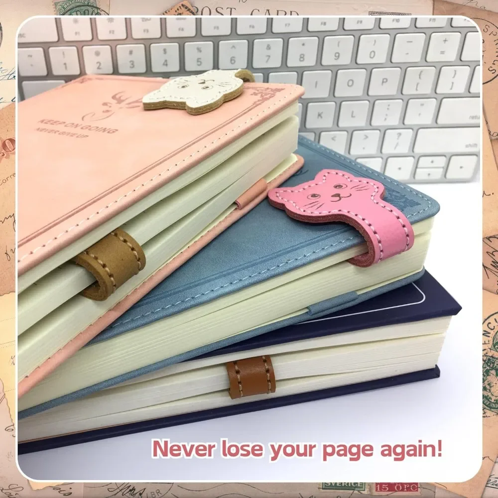 Cute Handmade Magnetic Bookmark PU Leather  Paper Clip Portable Cat Face Page Divider Book