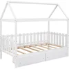 Solid Wood Twin Size House Bed Frame with Roof/Drawers/Fence-Shaped Guardrail, House Bed Platform Bed for Kids,Teens 6