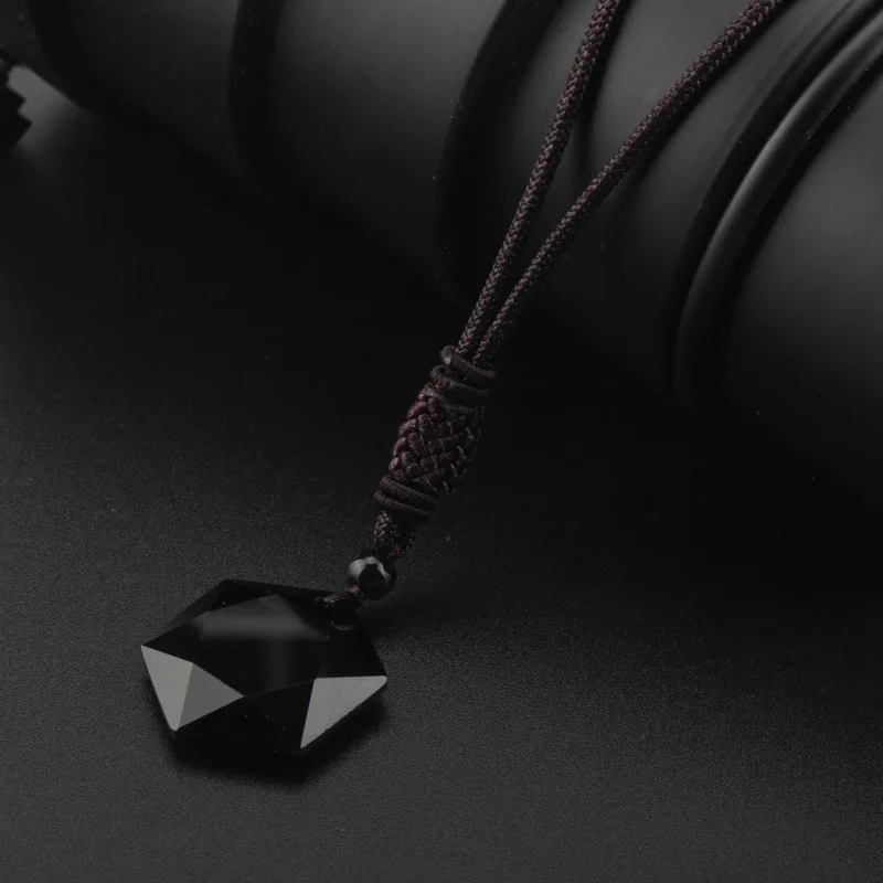Necklace Pendant Anime Necklace Game Necklace Spirit Pendulum Energy Stone Obsidian Six Star Necklace Men and Women Sweater Chain Necklace