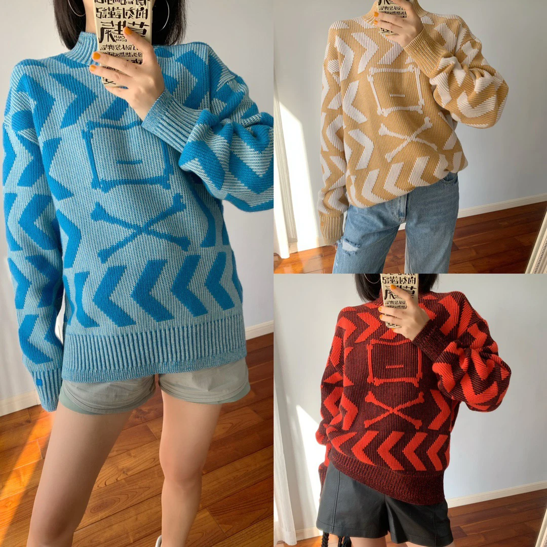 

2023 Ac Studios Sweater High Quality Full Of Concave And Convex Smiling Face Patterns sweater silhouette thread closure top
