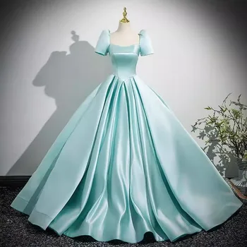 New Women's Satin Slimming Evening Dress Fashionable and Elegant Backless Strap Short Sleeved Banquet Performance Hosting Dress 1