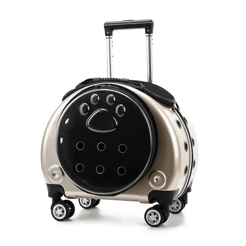 Pet Dog Trolley Suitcase Luggage with Wheels Carrying Transparent Breathable Carrier Backpack Stroller