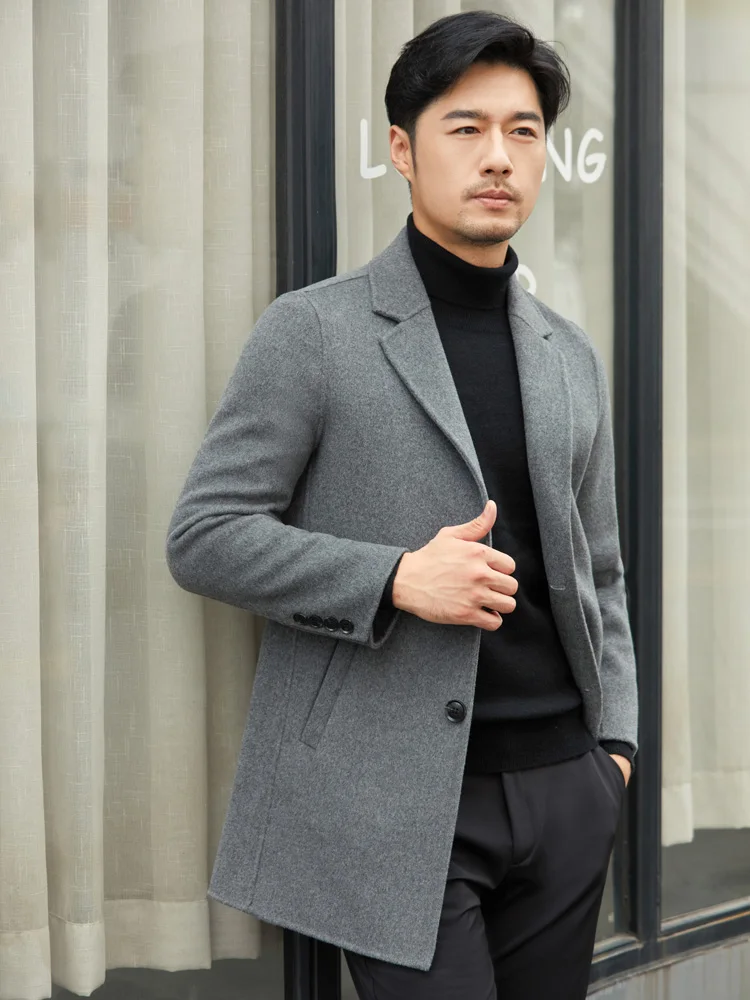 2023 High-End Men's Coat 100% Pure Wool Business Suit Coat Autumn and Winter Leisure All-Matching Jacket Regular Men's Coat
