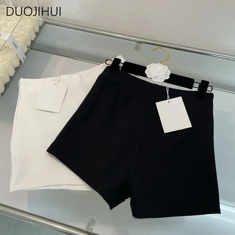 DUOJIHUI Spring Black Classic High Waist Slim Female Shorts New Fashion Zipper Pure Color Simple Elastic Casual S-L Women Shorts