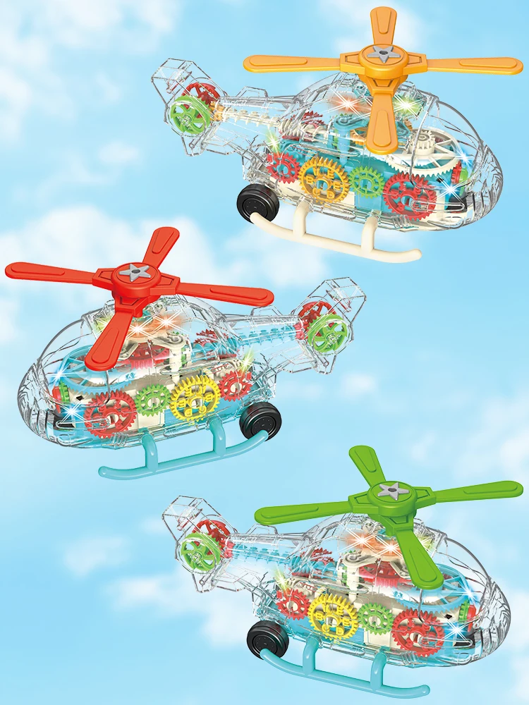 

Light Gear Transparent Helicopter 360 Degrees Rotate Electric Airplane with Music Simulation Professional Drone Model Toys Boy