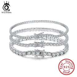 ORSA JEWELS 4mm Round Cut Tennis Bracelet in 925 Sterling Silver White Gold Woman Men Bracelets Bangle Jewelry Hand Chain SB94